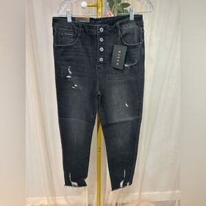 RISEN High Waist Button Fly Distressed Ankle Skinny Jeans Black